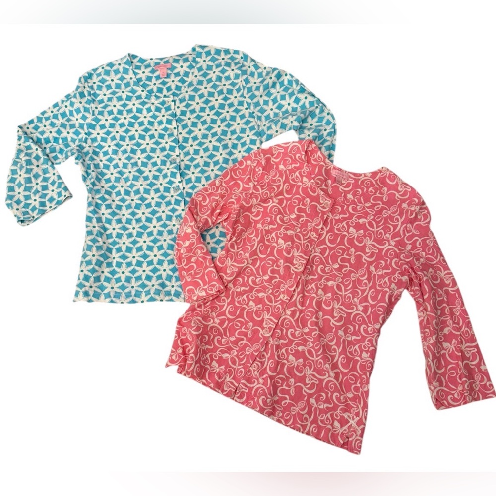 Lilly Pulitzer Pajama Cardigan‎ Tops Lot of 2 | Pink S & Teal M Button Front